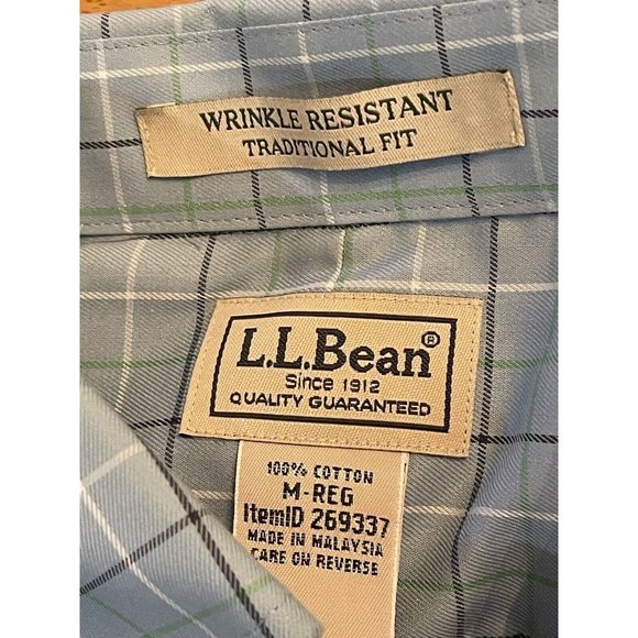 LL‎ Bean Button Shirt Mens M Reg Traditional Fit Blue Check Wrinkle Resistant - Picture 5 of 5